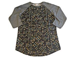 Lularoe T-shirt Juniors Large 3/4 Sleeve Geometric Print Dark Academia